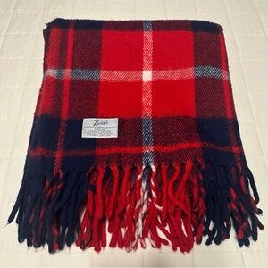 Faribo Faribault Woolen Mill Co. Red White Blue Fringed Throw Blanket